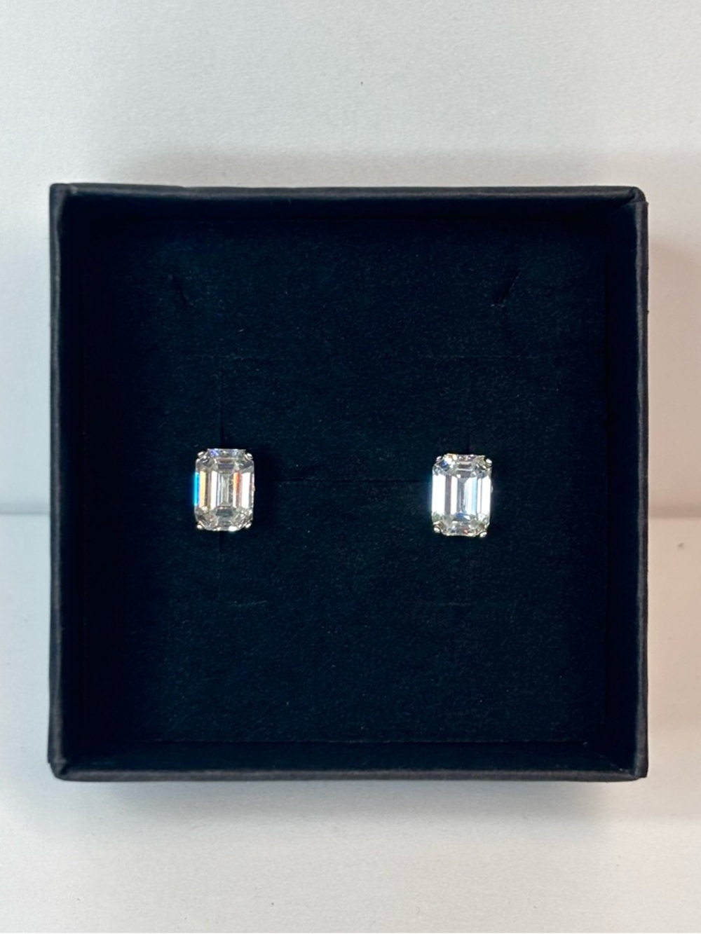 ⚡️Sterling Silver Emerald Cut Moissanite Pushback Stud Earrings (2 ctw)